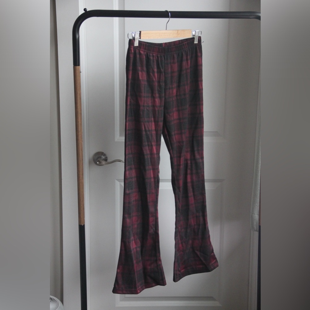 Plaid Elastic Flare Pants